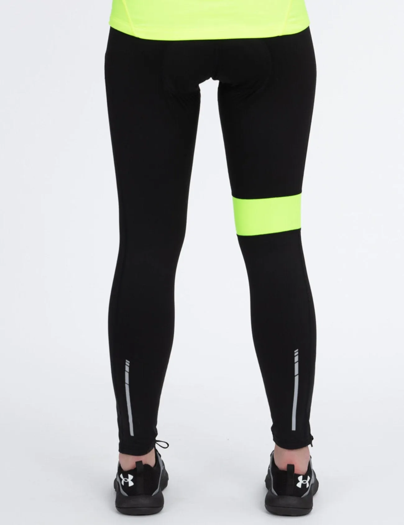 Damen Thermo Fahrradhose Lang Schwarz-Neon