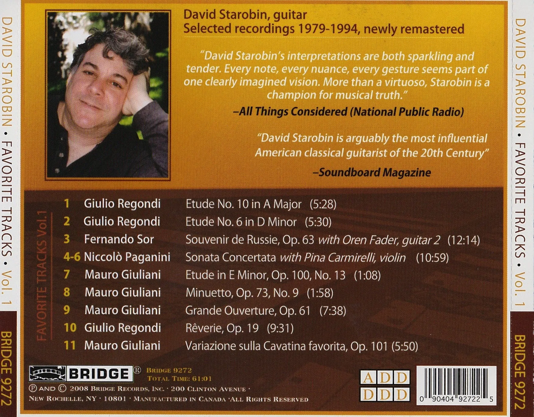 David Starobin: Favorite Tracks, Vol. 1 <BR> BRIDGE 9272