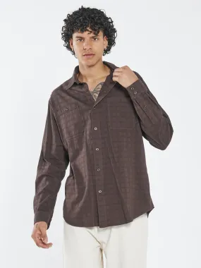 Disruption Jacquard Check Long Sleeve Shirt - Postal Brown