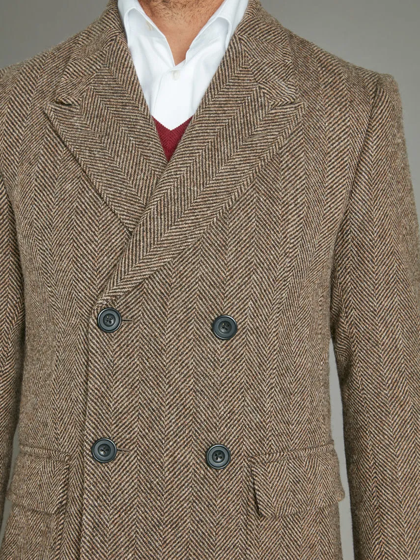 Double Breasted Overcoat - Herringbone