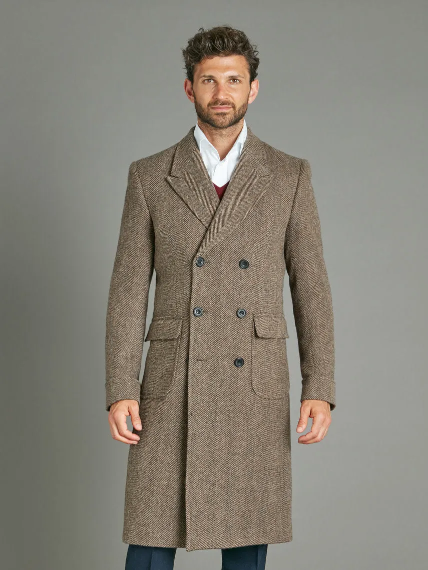 Double Breasted Overcoat - Herringbone