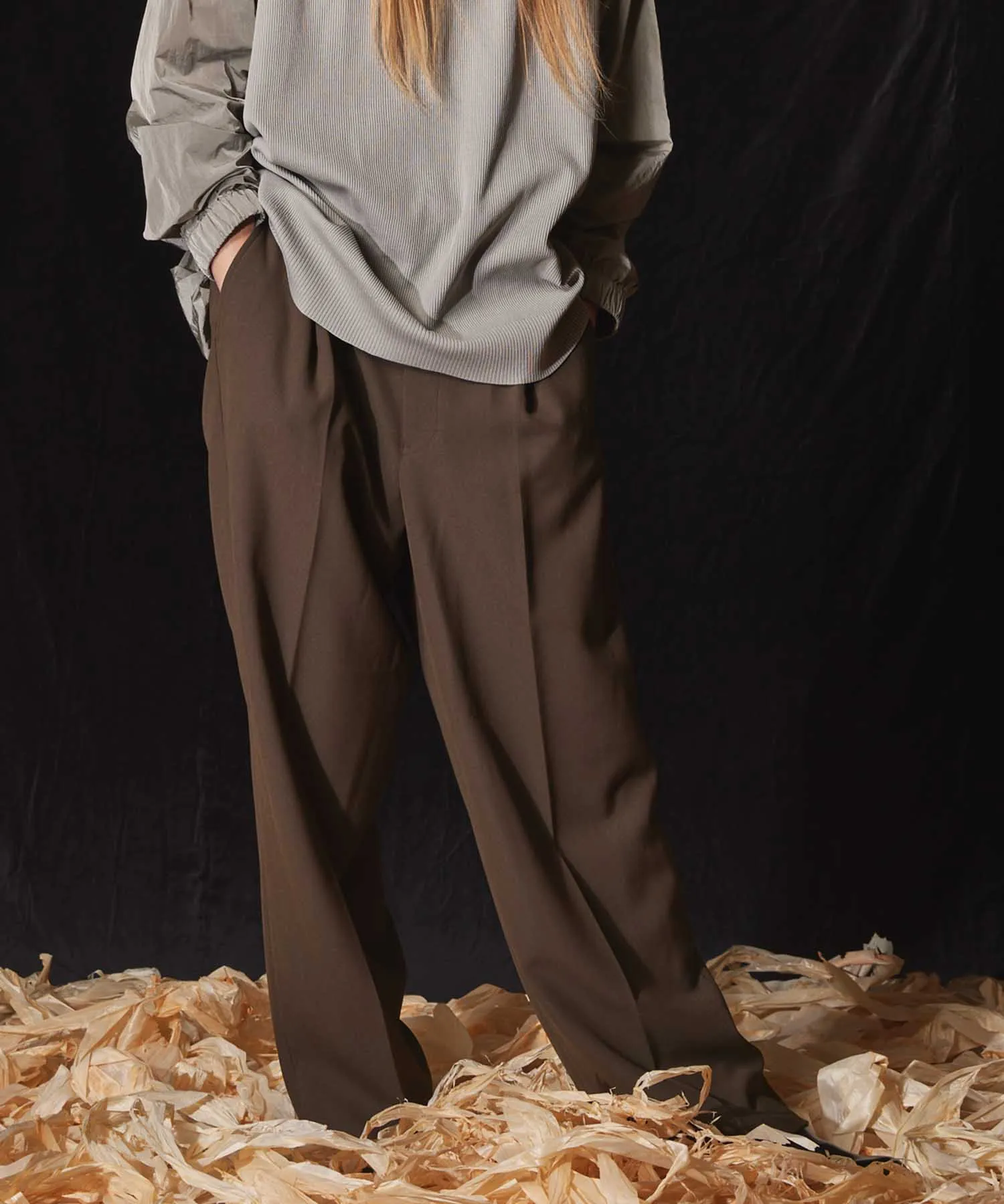 Double-Cloth One-Tuck Wide Pants