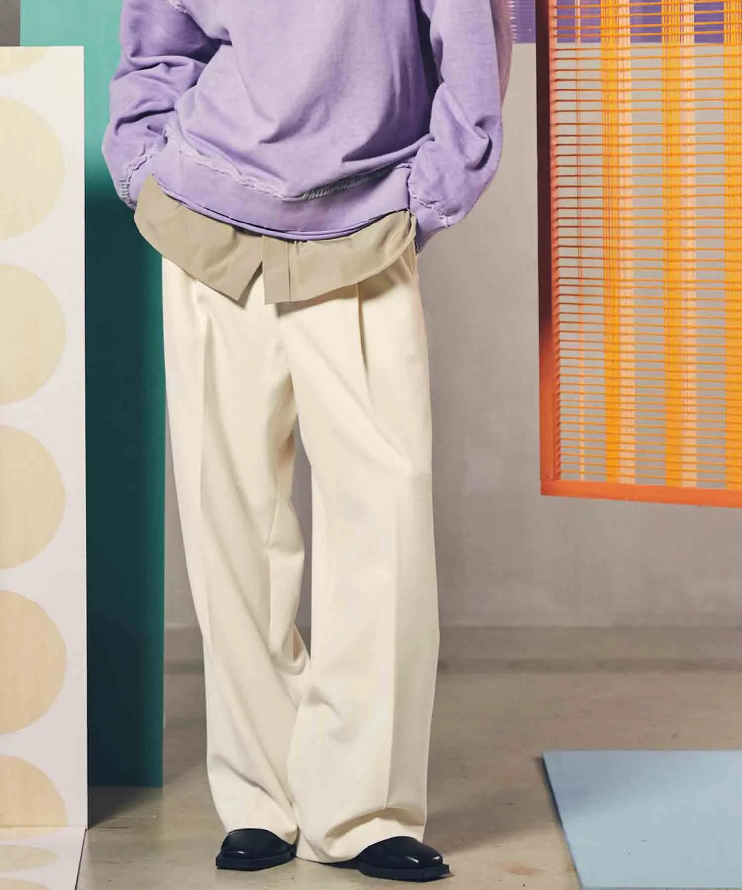 Double-Cloth One-Tuck Wide Pants