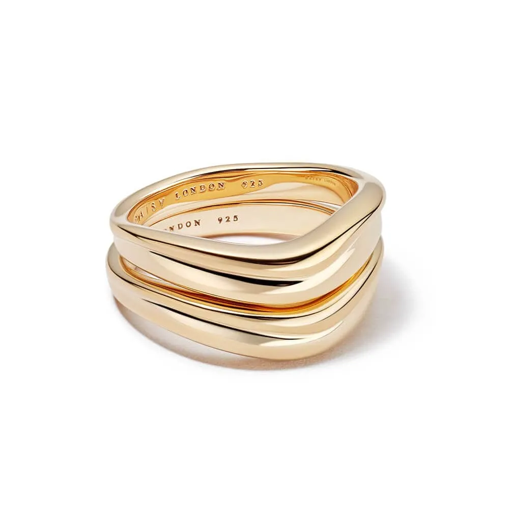 Double Sandwave Ring Stack 18ct Gold Plate