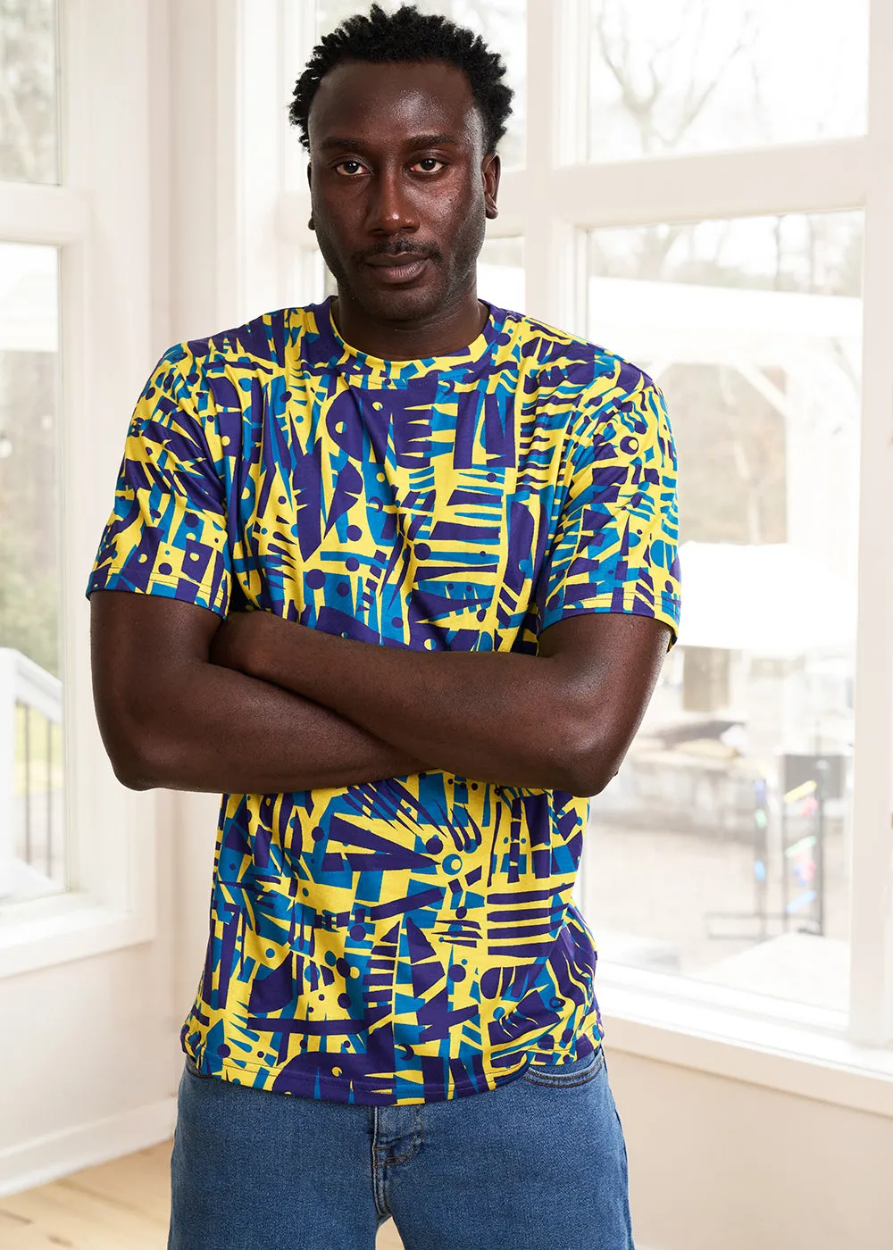 Edalo Men's African Print Active T-Shirt (Neon Tropical Stamp)