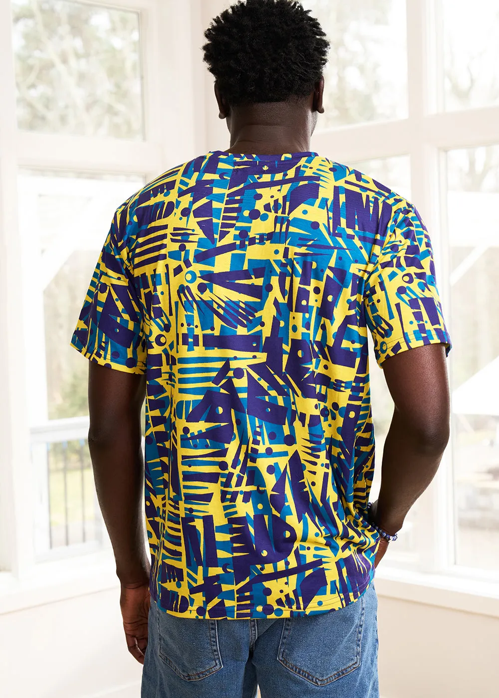 Edalo Men's African Print Active T-Shirt (Neon Tropical Stamp)