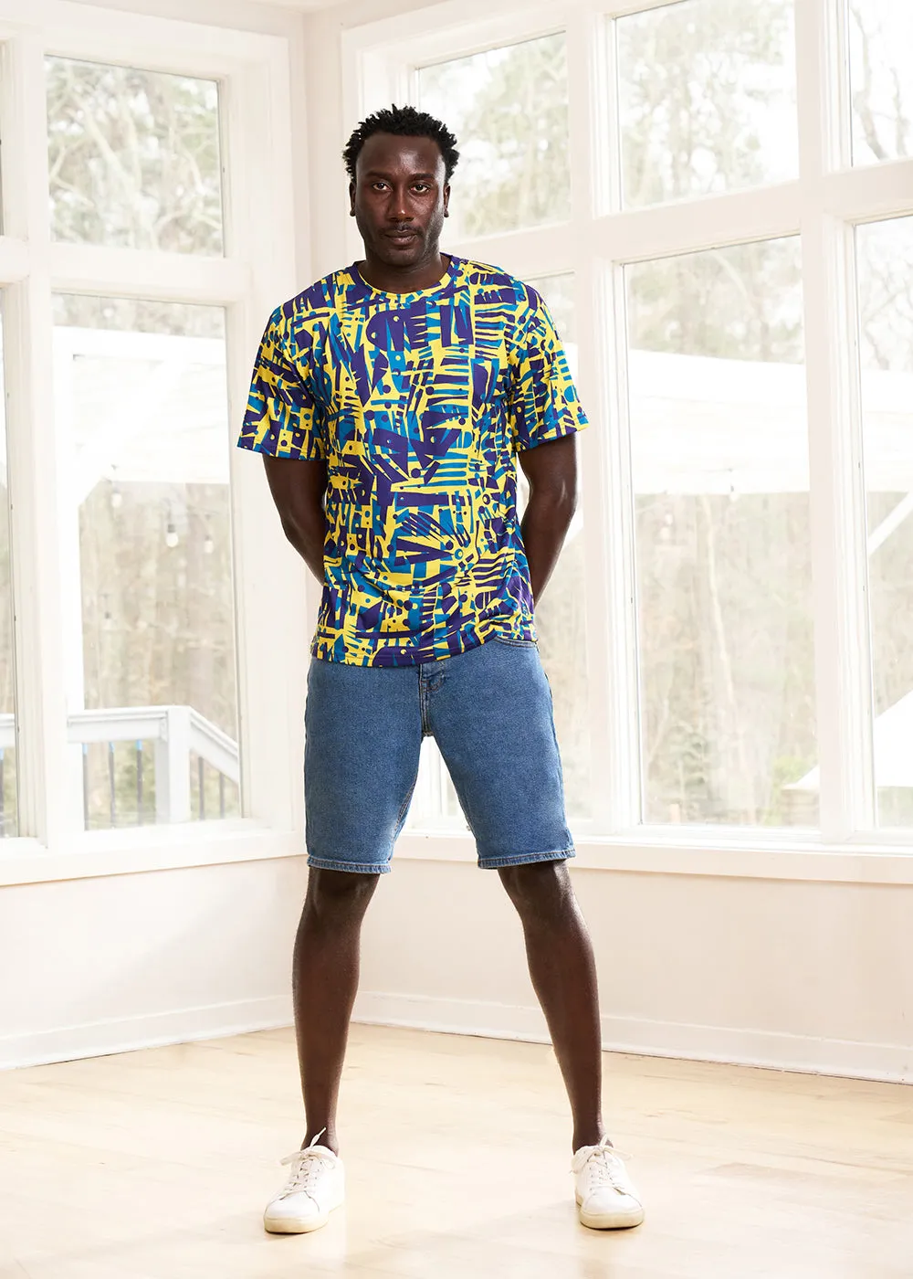 Edalo Men's African Print Active T-Shirt (Neon Tropical Stamp)