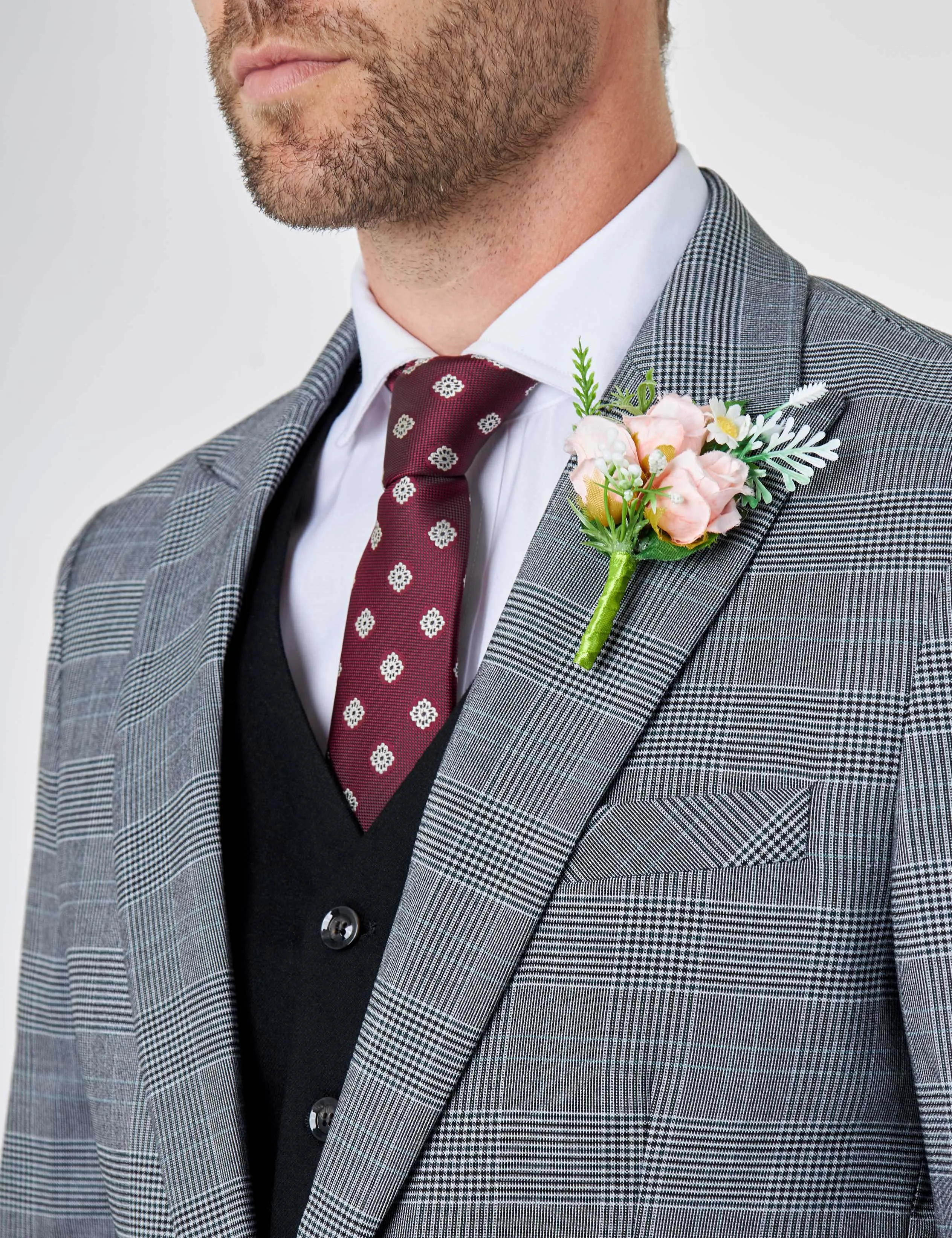 EKON - Grey Prince of Wales Check Wedding Suit