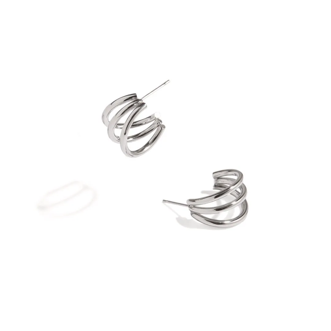 ESSENTIAL SMALL SILVER TRIPLE HOOPS