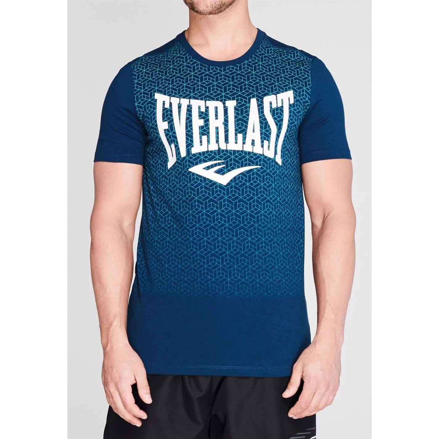 Everlast Mens Geo Print T Shirt Crew Neck Tee Top Short Sleeve Cotton Tonal