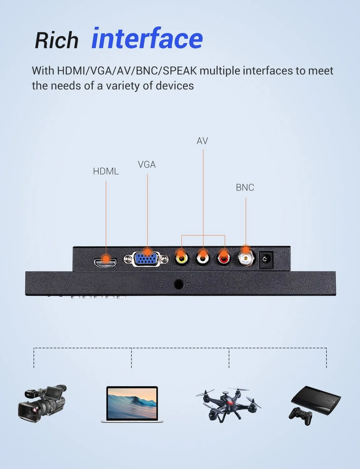 Eyoyo 8 inch Small HDMI LCD Monitor, Portable 1280x720 16:9 IPS Metal Housing Screen Support HDMI/VGA/AV/BNC Input with Wall Bracket&Remote Control for PC, CCTV,Security Camera,Raspberry pi Computer