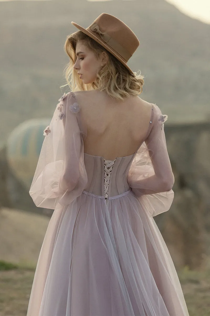 Fairy Tale Lilac Long Sleeve Tulle Maxi Dress