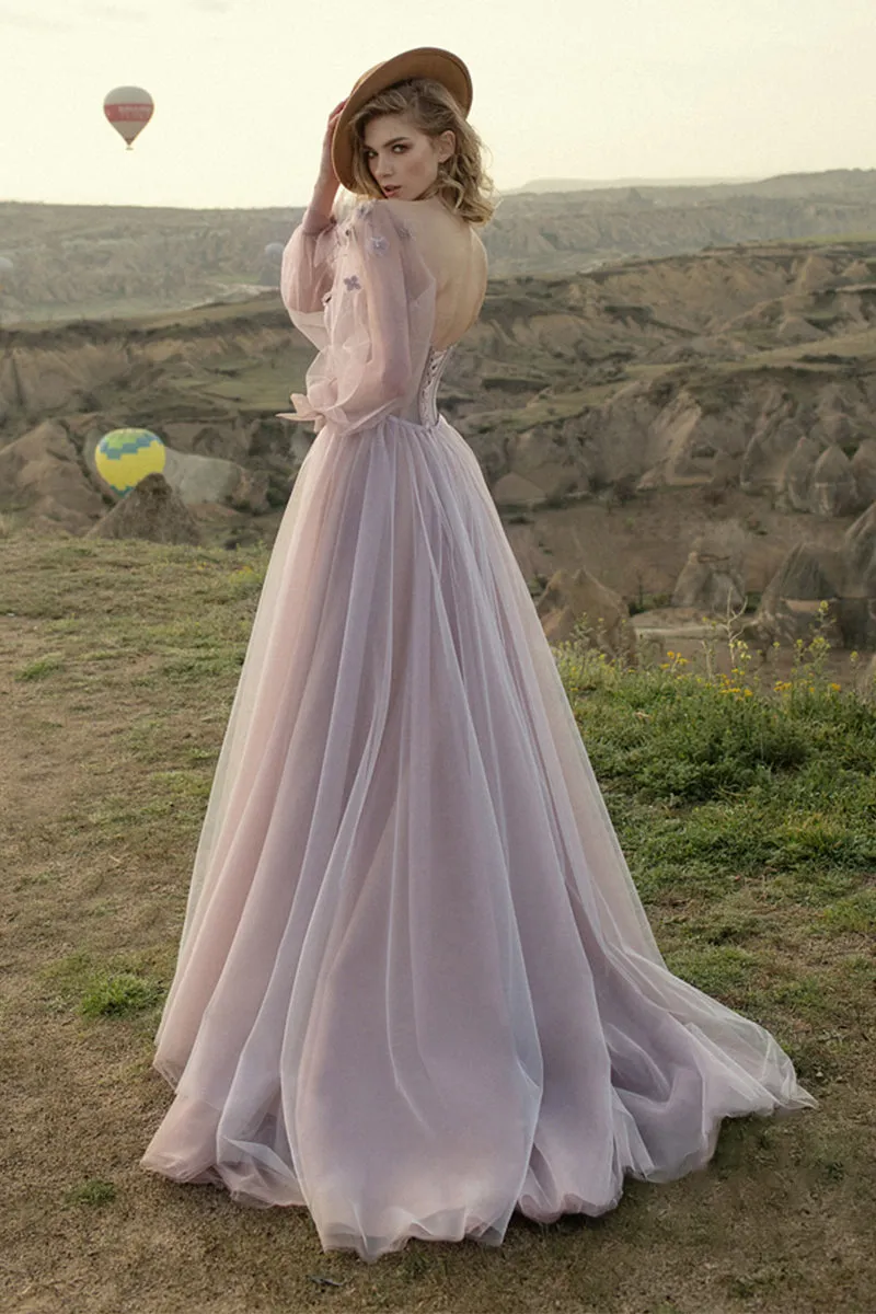 Fairy Tale Lilac Long Sleeve Tulle Maxi Dress