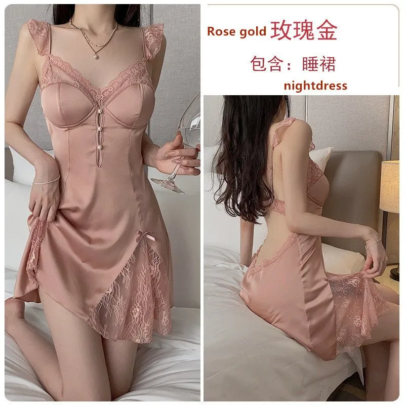 Fashion Satin Patchwork Lace Women's Pajamas J3179