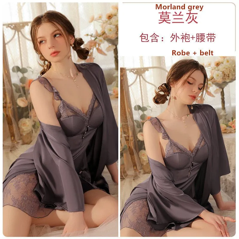 Fashion Satin Patchwork Lace Women's Pajamas J3179