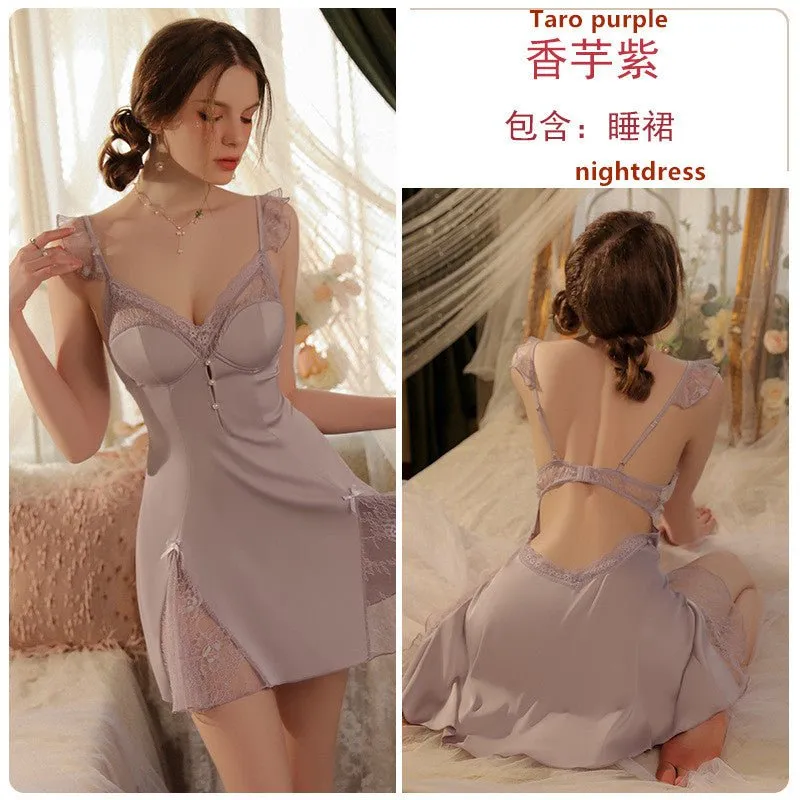 Fashion Satin Patchwork Lace Women's Pajamas J3179