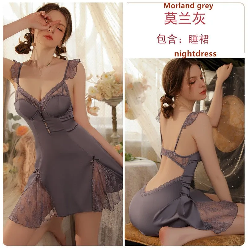 Fashion Satin Patchwork Lace Women's Pajamas J3179