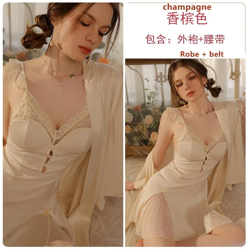 Fashion Satin Patchwork Lace Women's Pajamas J3179