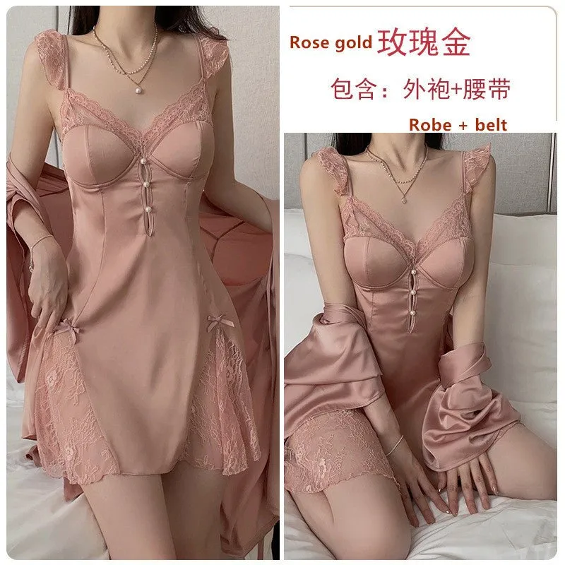 Fashion Satin Patchwork Lace Women's Pajamas J3179