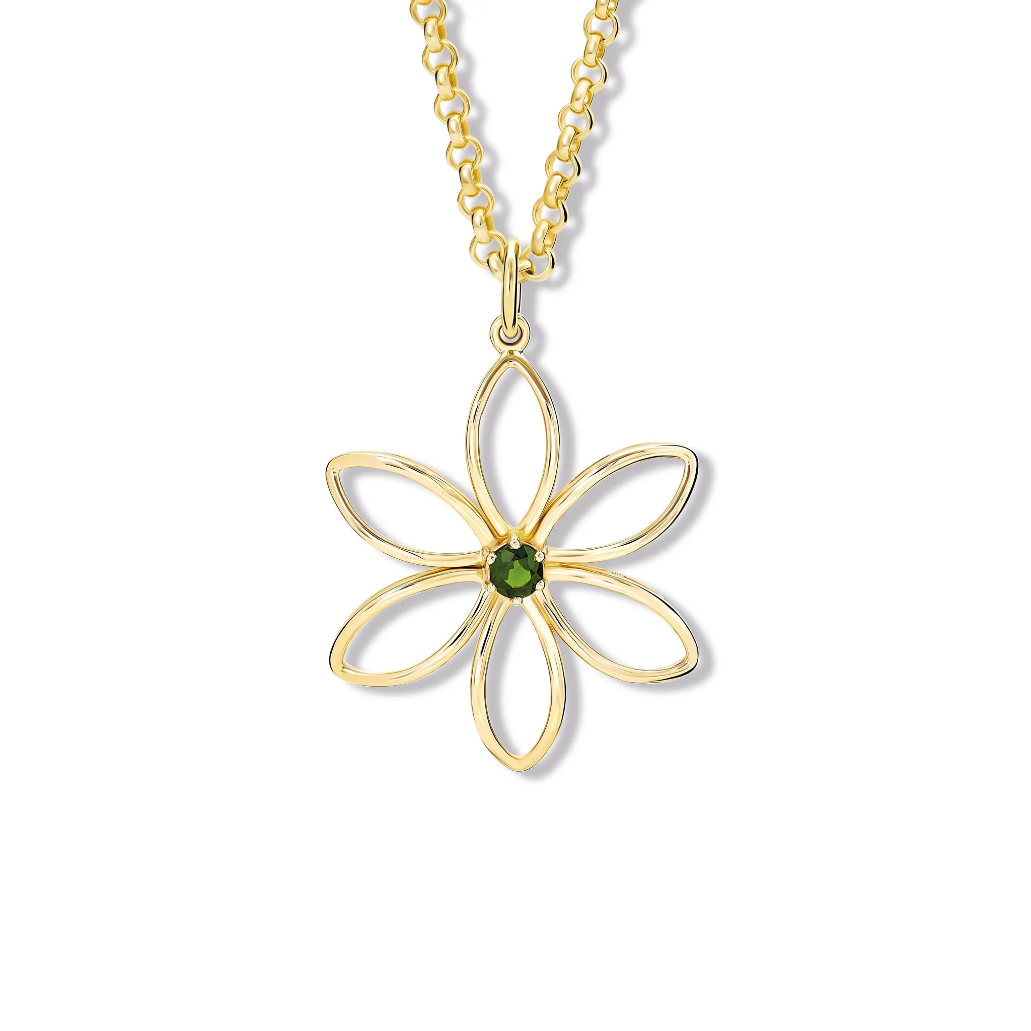 Fleur de Lys Large Necklace Pendant Yellow Gold - Chrome Diopside