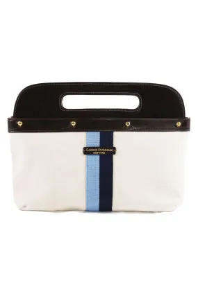 French Blue/Navy Stripe Canvas Clutch Cover w/ Leather Trim