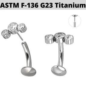 G23 Titanium Threadless Push In Triple CZ Cluster Floating Belly Ring