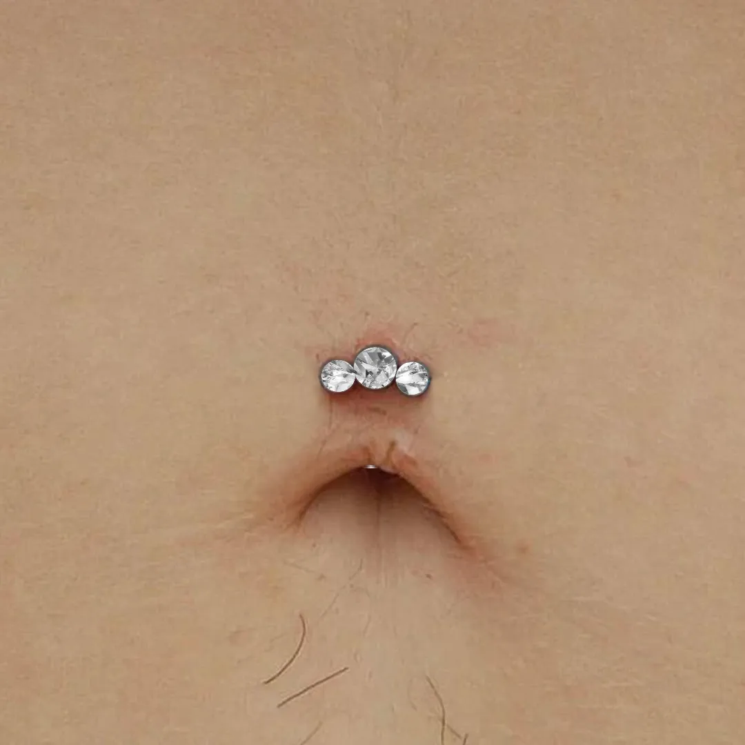 G23 Titanium Threadless Push In Triple CZ Cluster Floating Belly Ring