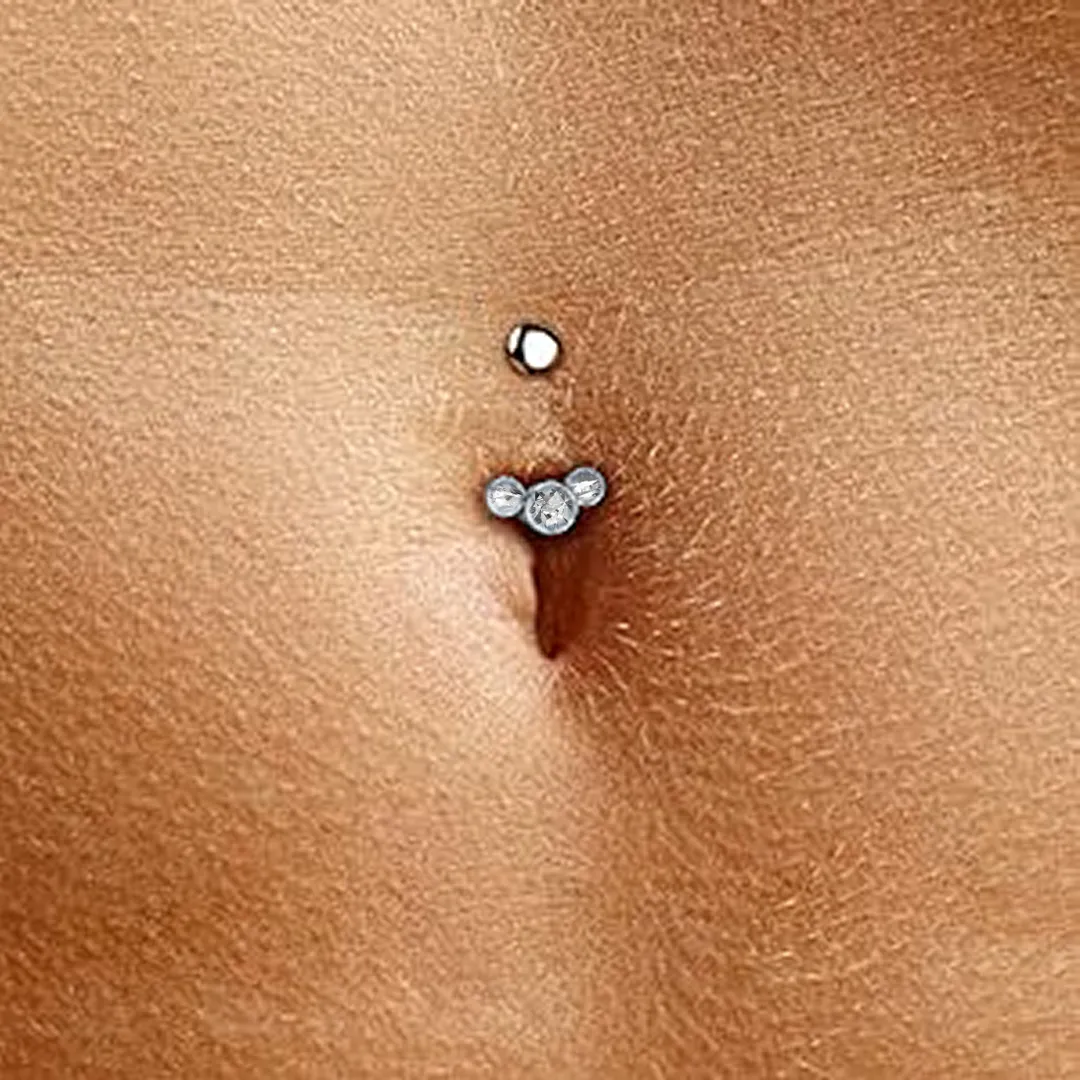 G23 Titanium Threadless Side Push In Triple CZ Cluster Floating Belly Ring