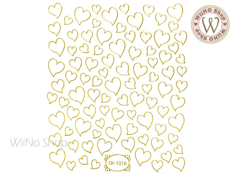 Gold Lopsided Heart Frame Adhesive Nail Art Sticker - 1 pc (TH-1016)