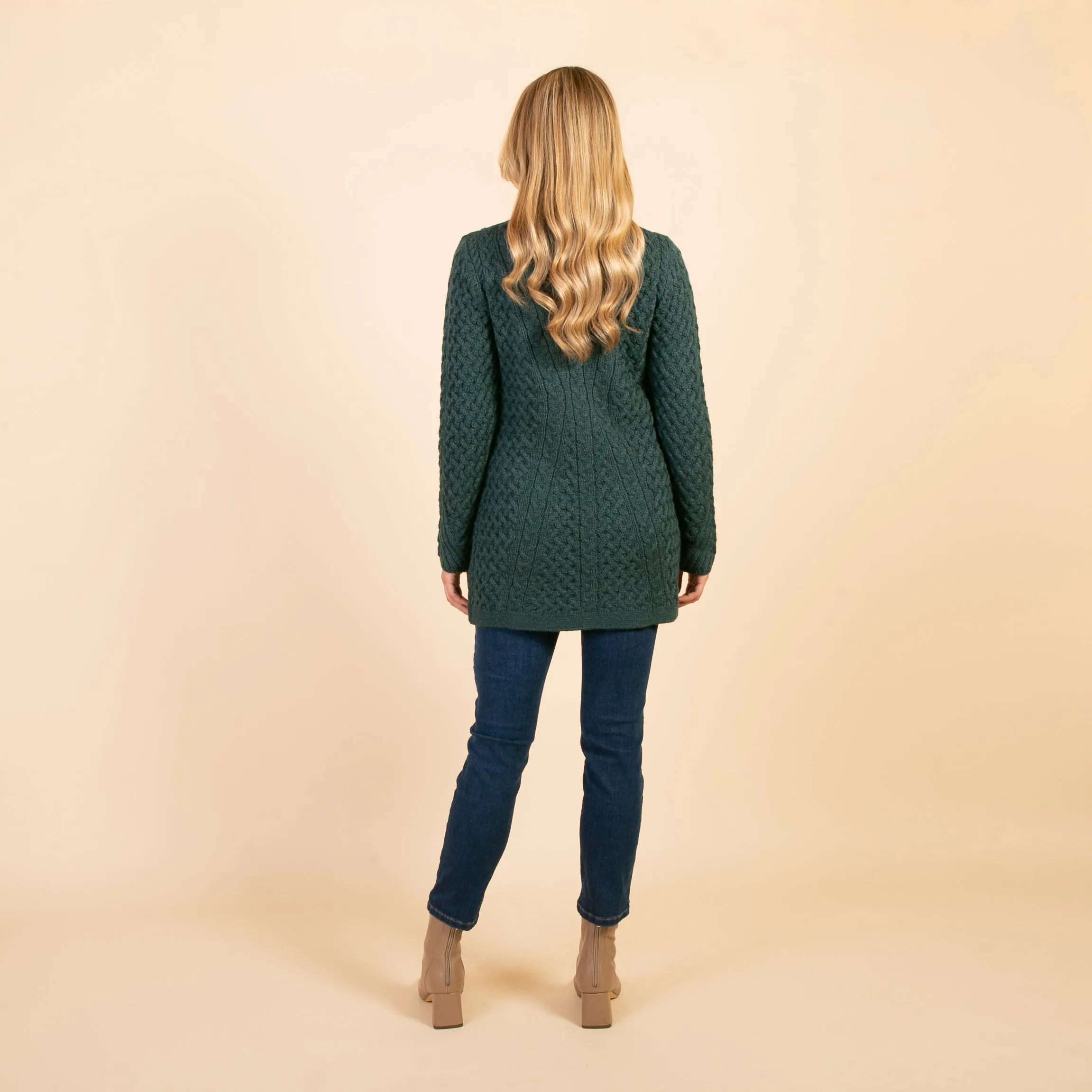 Green Eva Side Zip Aran Cardigan