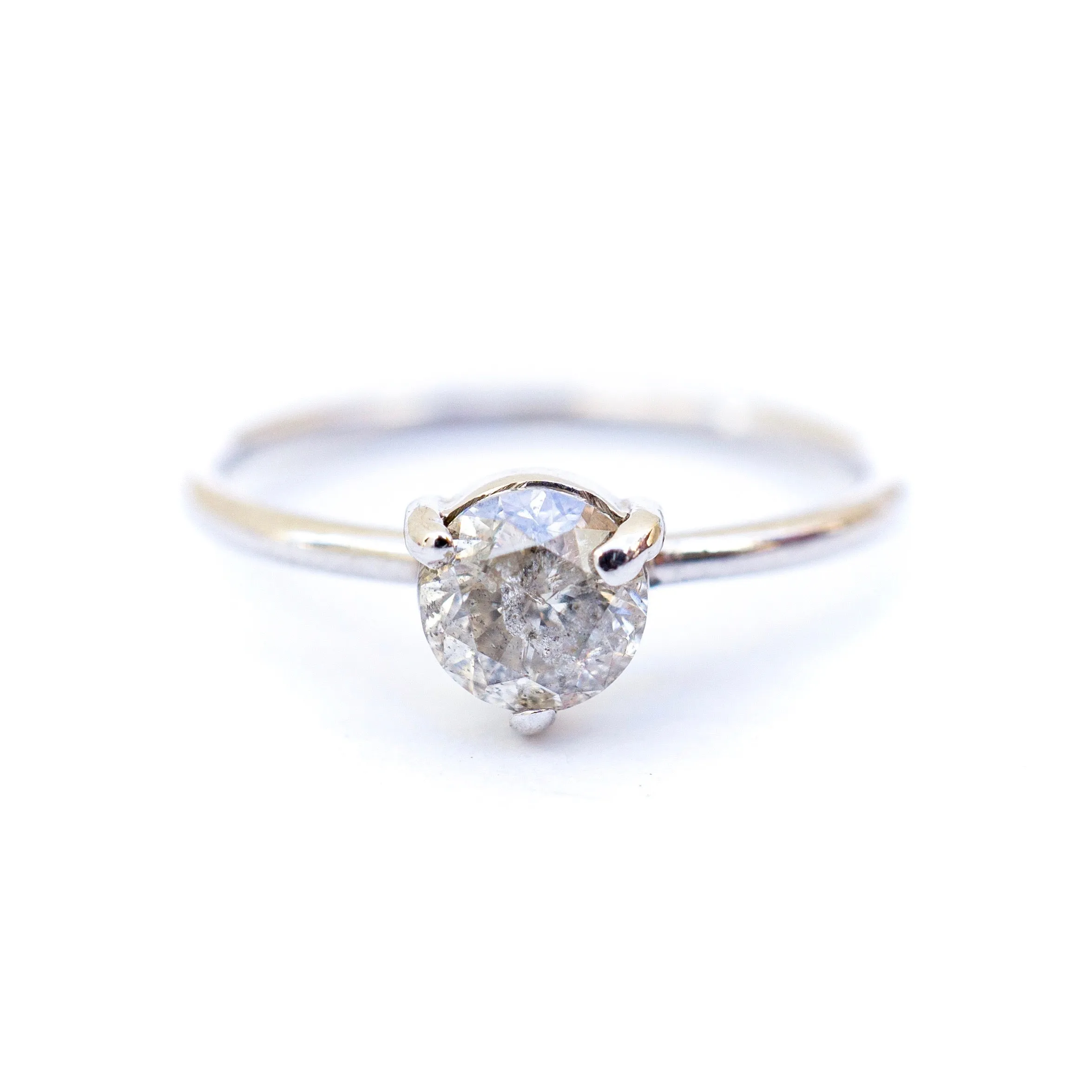 Grey Salt and Pepper Diamond - Small Diamond Engagement Ring White Gold -