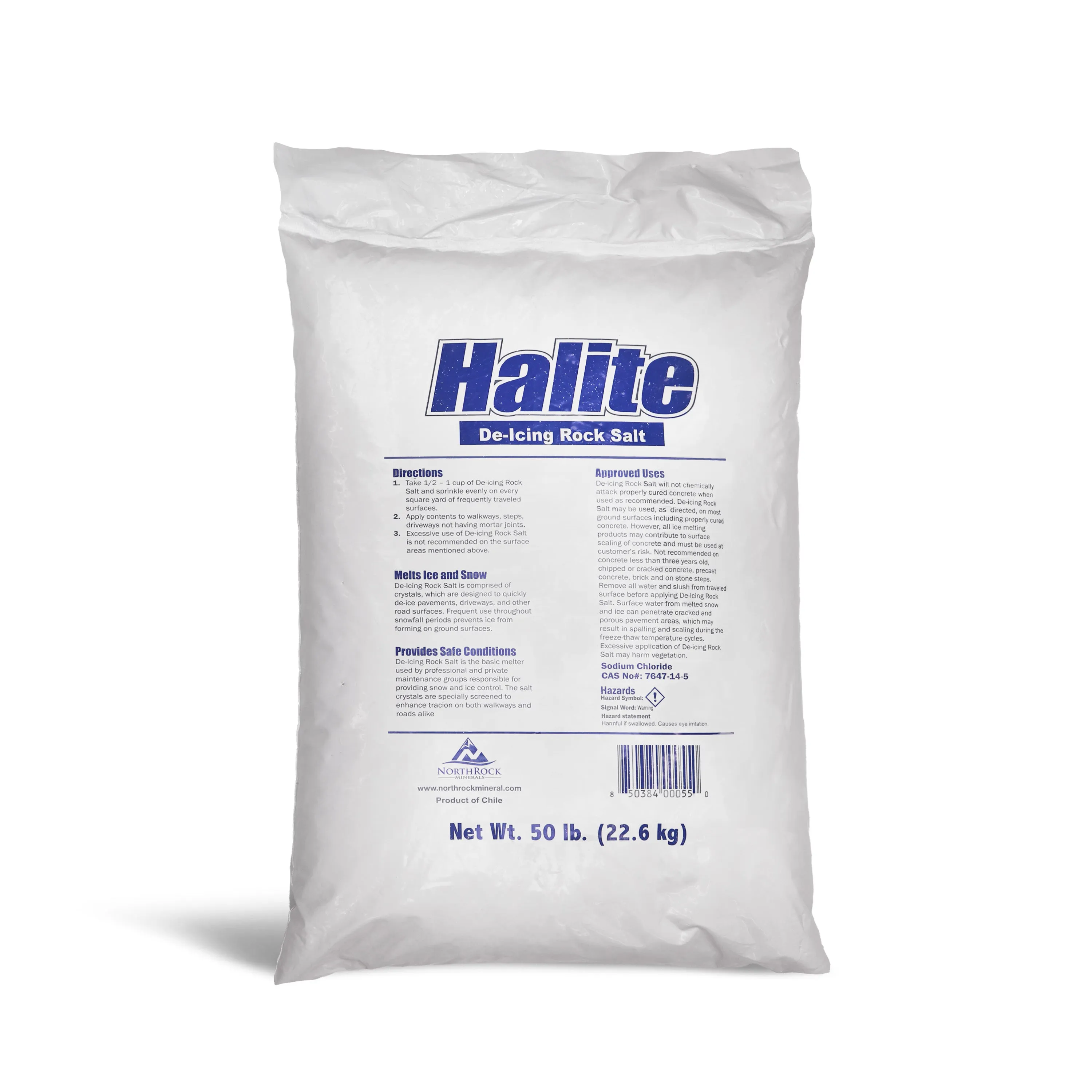 Halite Rock Salt Ice and Snow Melt and Deicer | 50 Lb. Bag | Works to 20°F