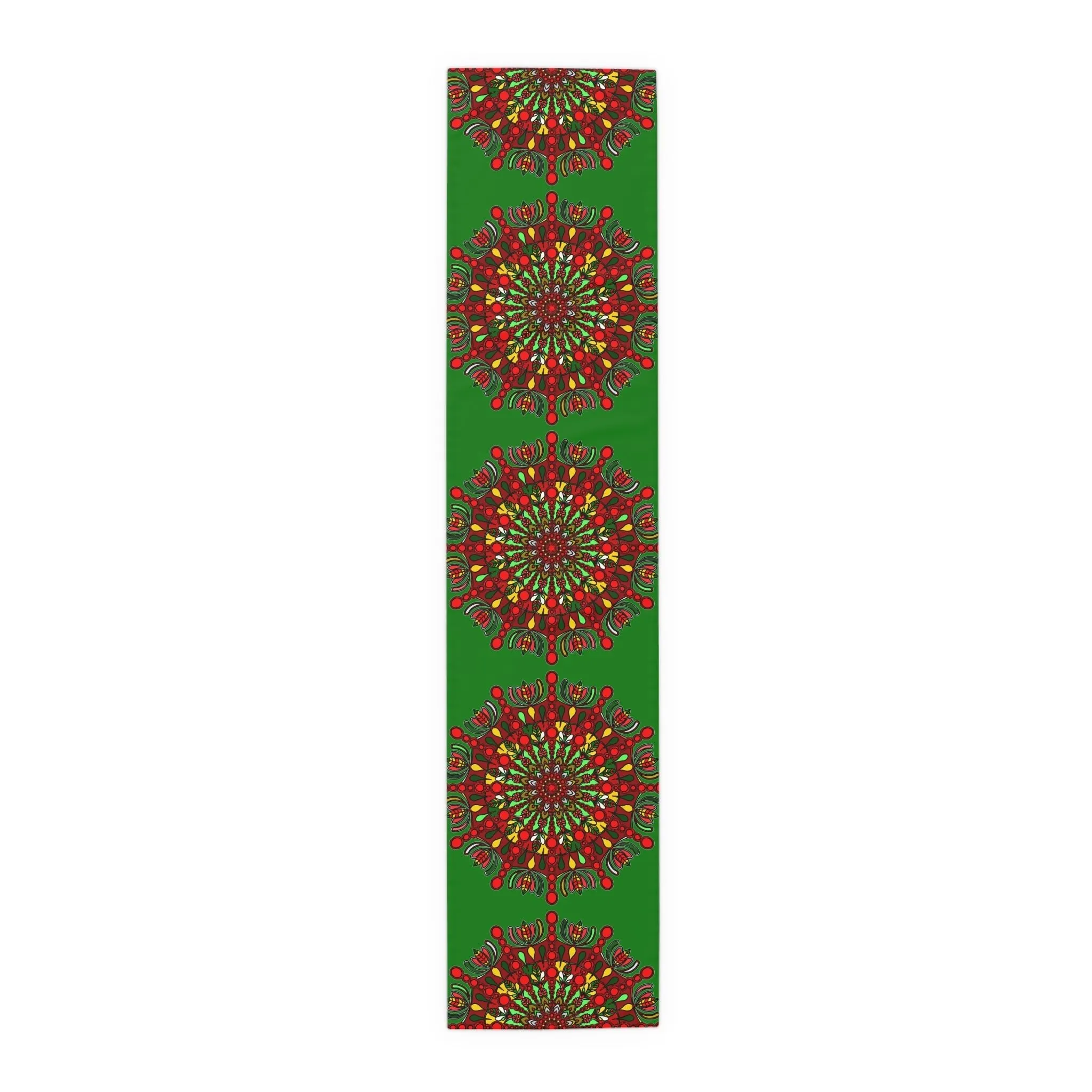 Hand-Drawn Mandala Art Christmas Table Runner - Green (Cotton, Poly)