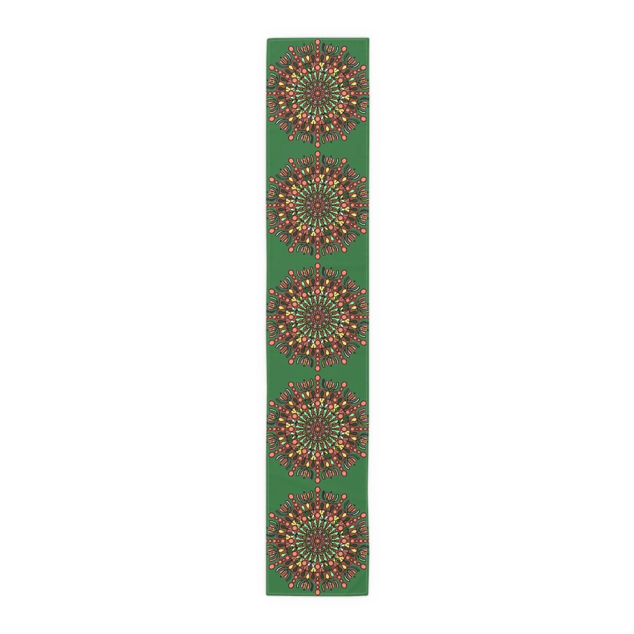 Hand-Drawn Mandala Art Christmas Table Runner - Green (Cotton, Poly)