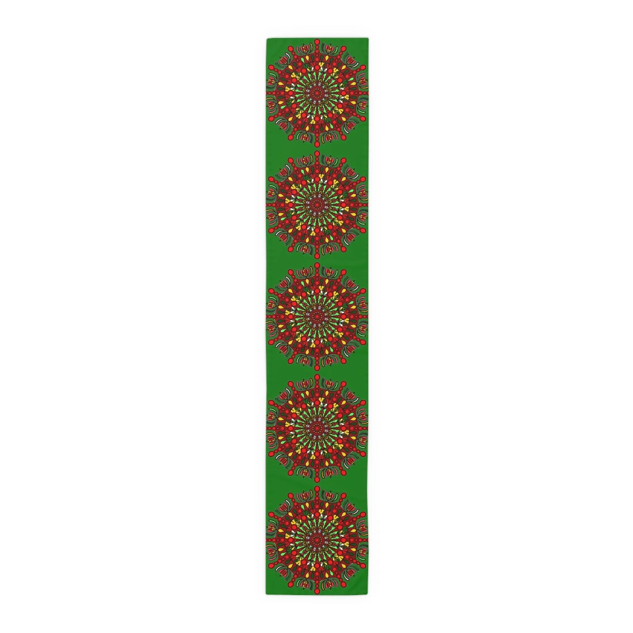 Hand-Drawn Mandala Art Christmas Table Runner - Green (Cotton, Poly)