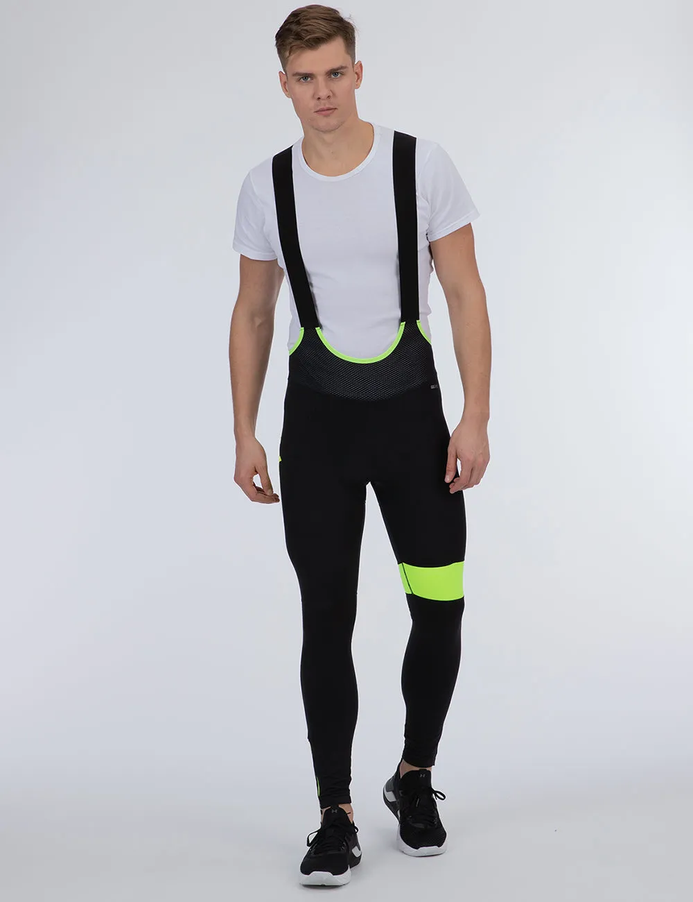 Herren Thermo Fahrradhose Lang Trägerhose Pro Team II  Schwarz-Neon Setprodukt