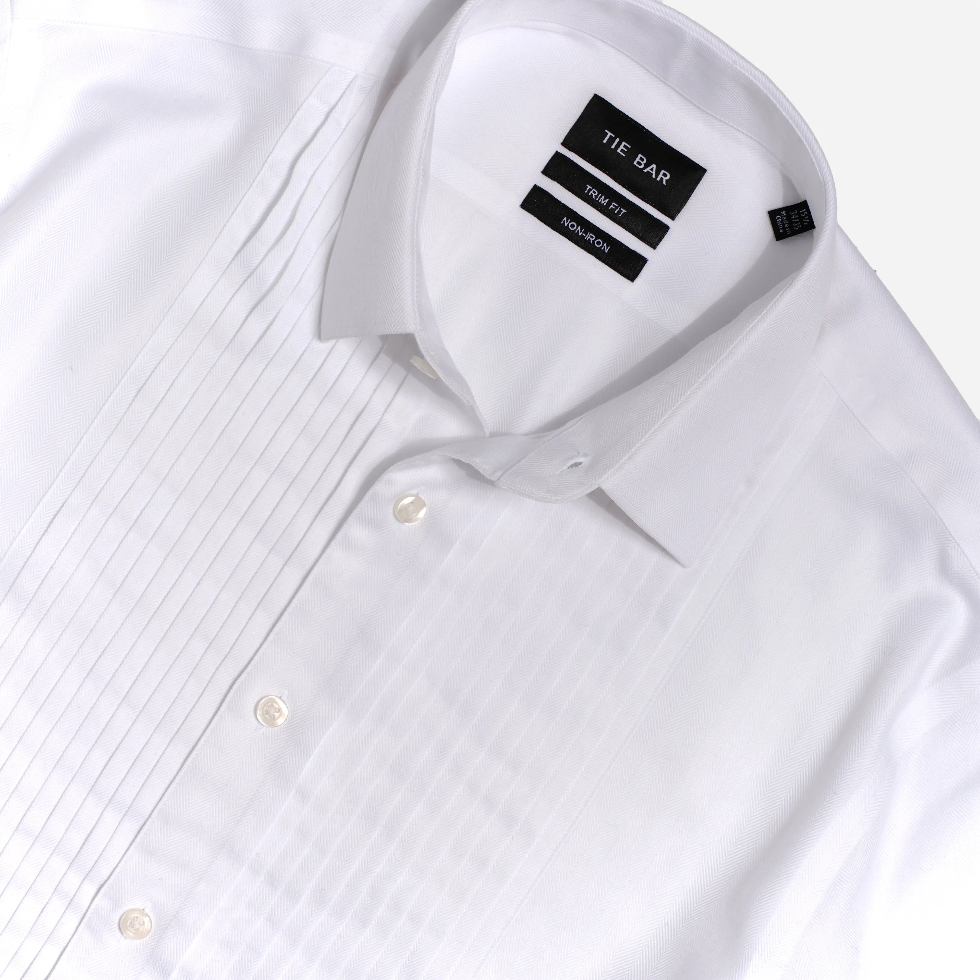 Herringbone Tuxedo White Pleated Bib Dress Shirt