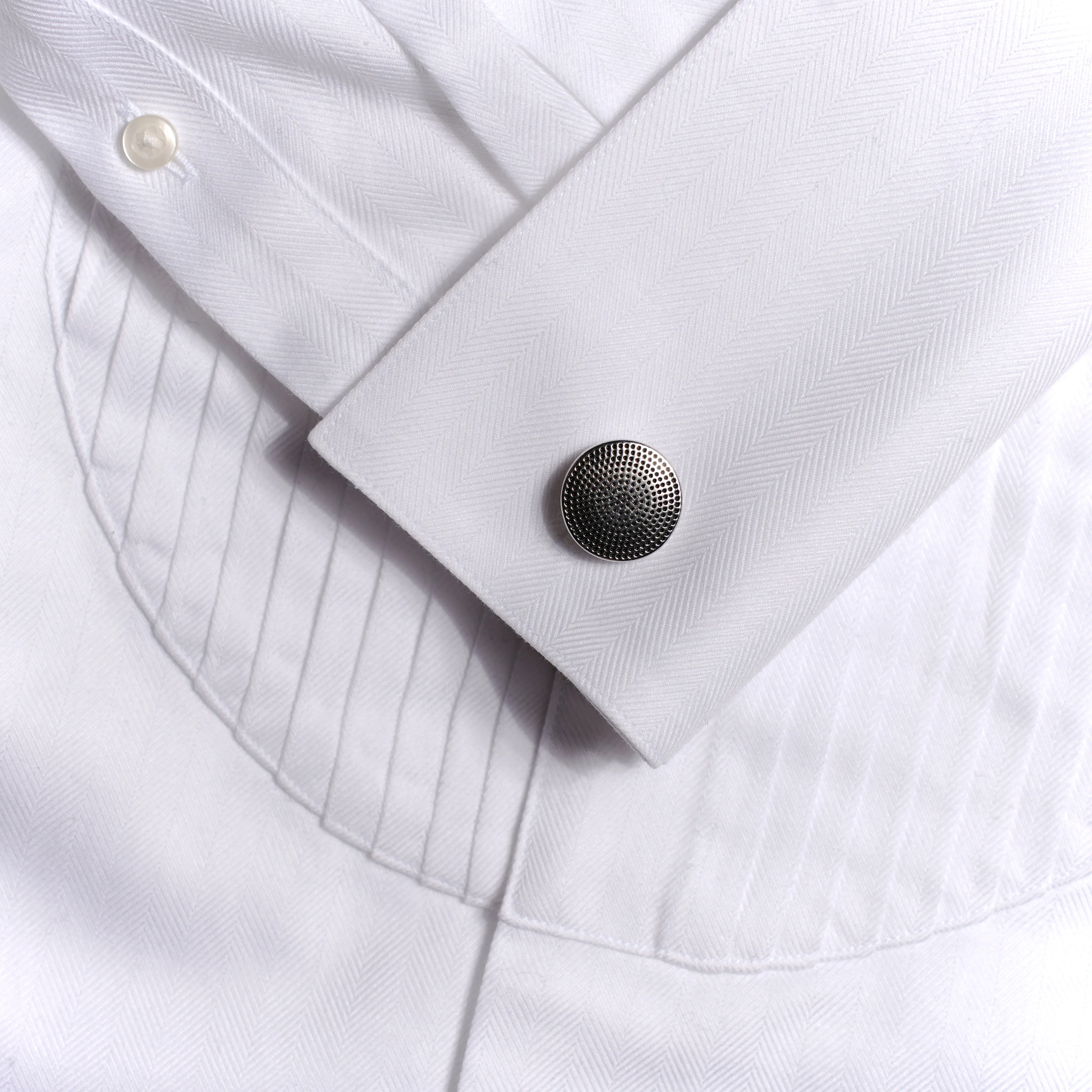 Herringbone Tuxedo White Pleated Bib Dress Shirt