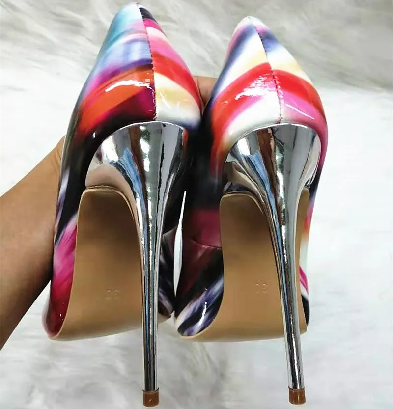 High-heels with colorful patterns, Fashion Evening Party Shoes, yy07