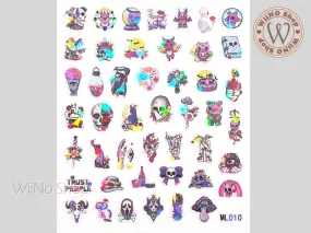 Holographic Skull Demon Adhesive Nail Art Sticker - 1 pc (ML010)