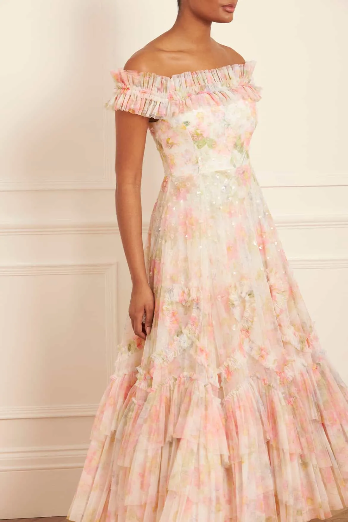 Immortal Rose Off-Shoulder Ankle Gown