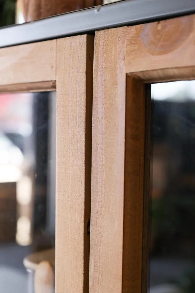 Industrial Style Wooden Display Cabinet On Wheels