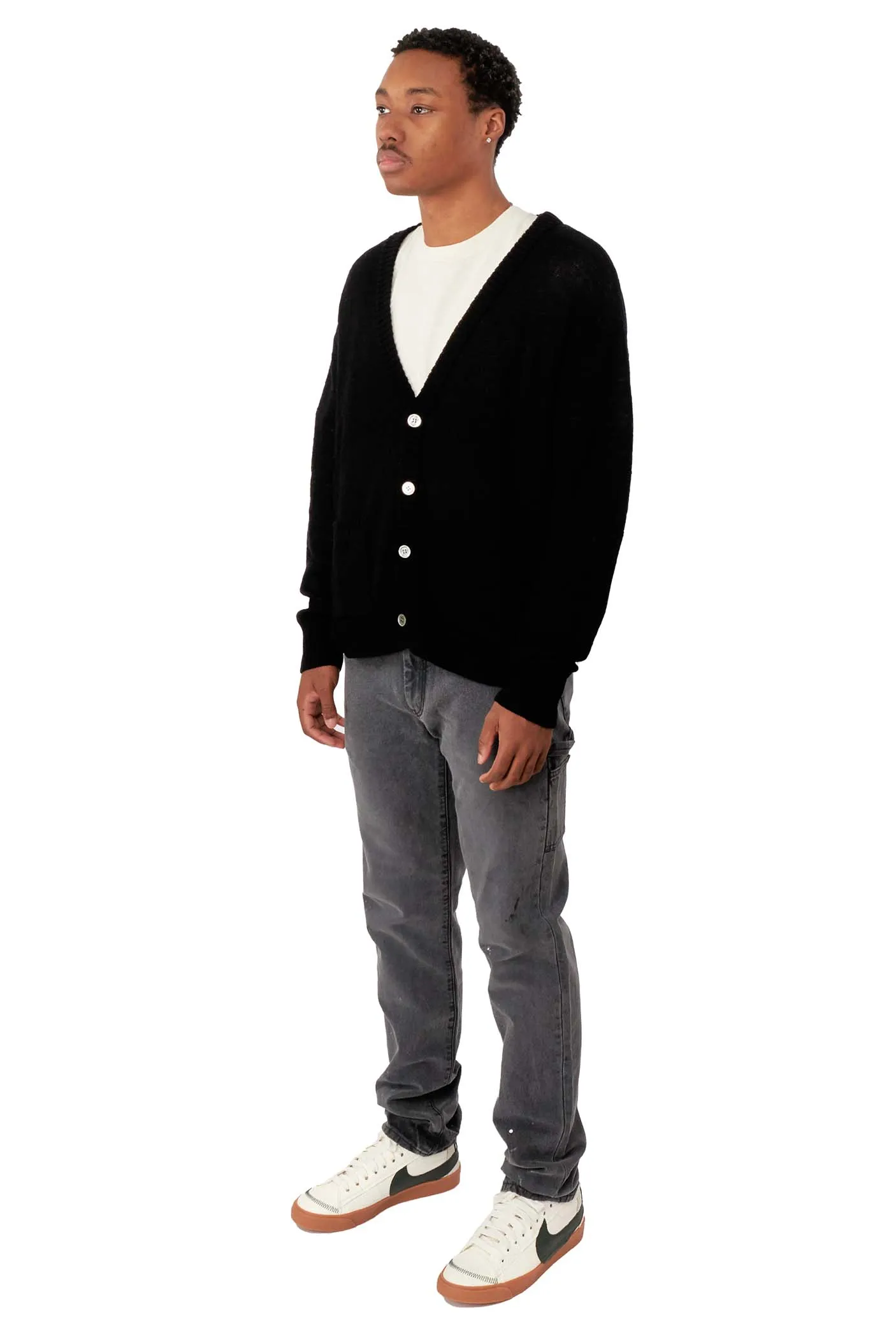 John Elliott Mens High Twist Wool Cardigan 'Black'