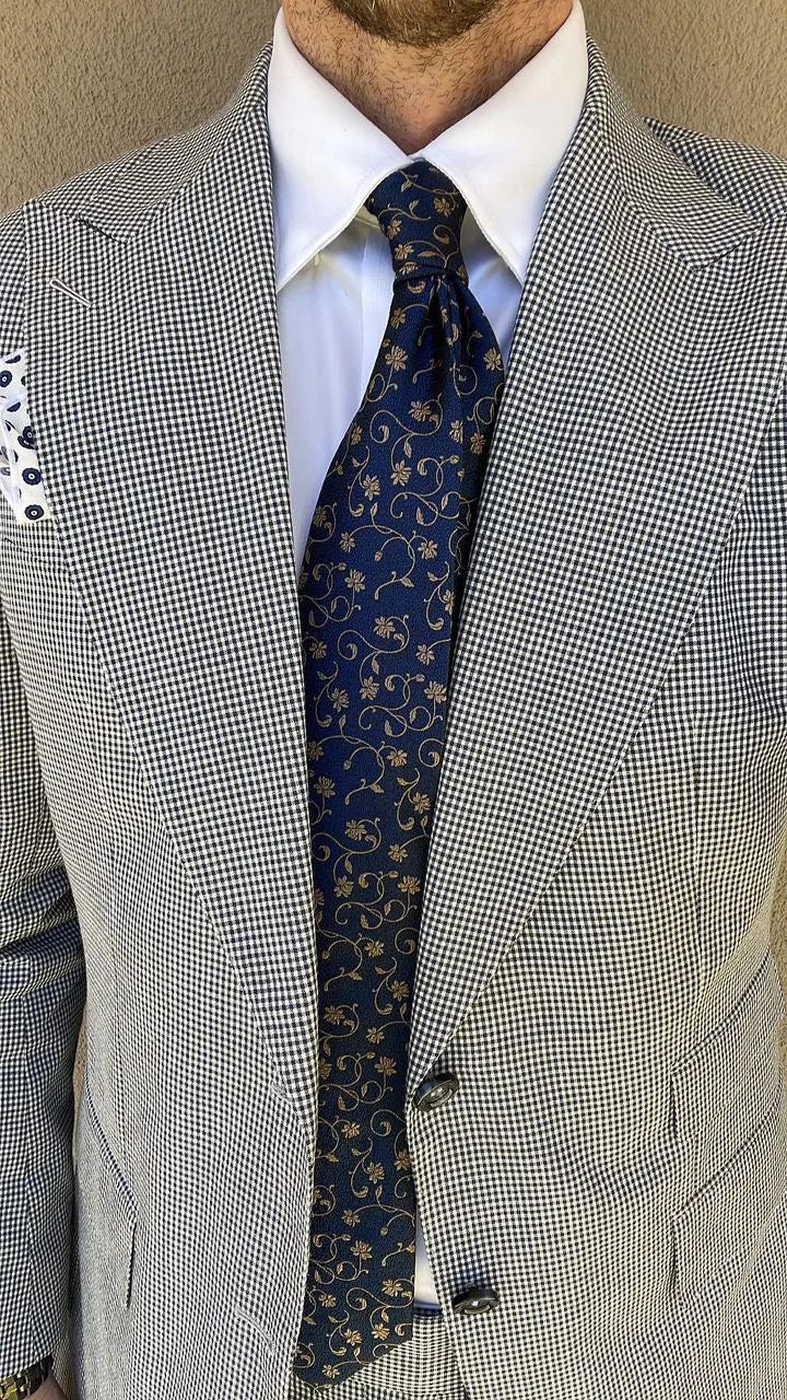 Kingsbury  Floral Silk Tie, Navy / Gold