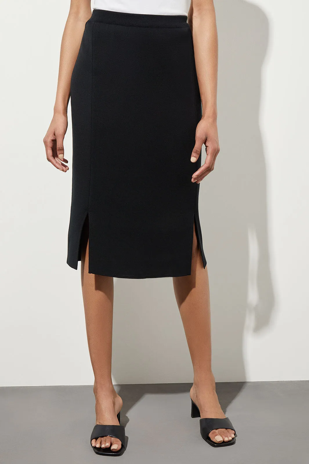 Knee Length Pencil Skirt - Front Slit Knit