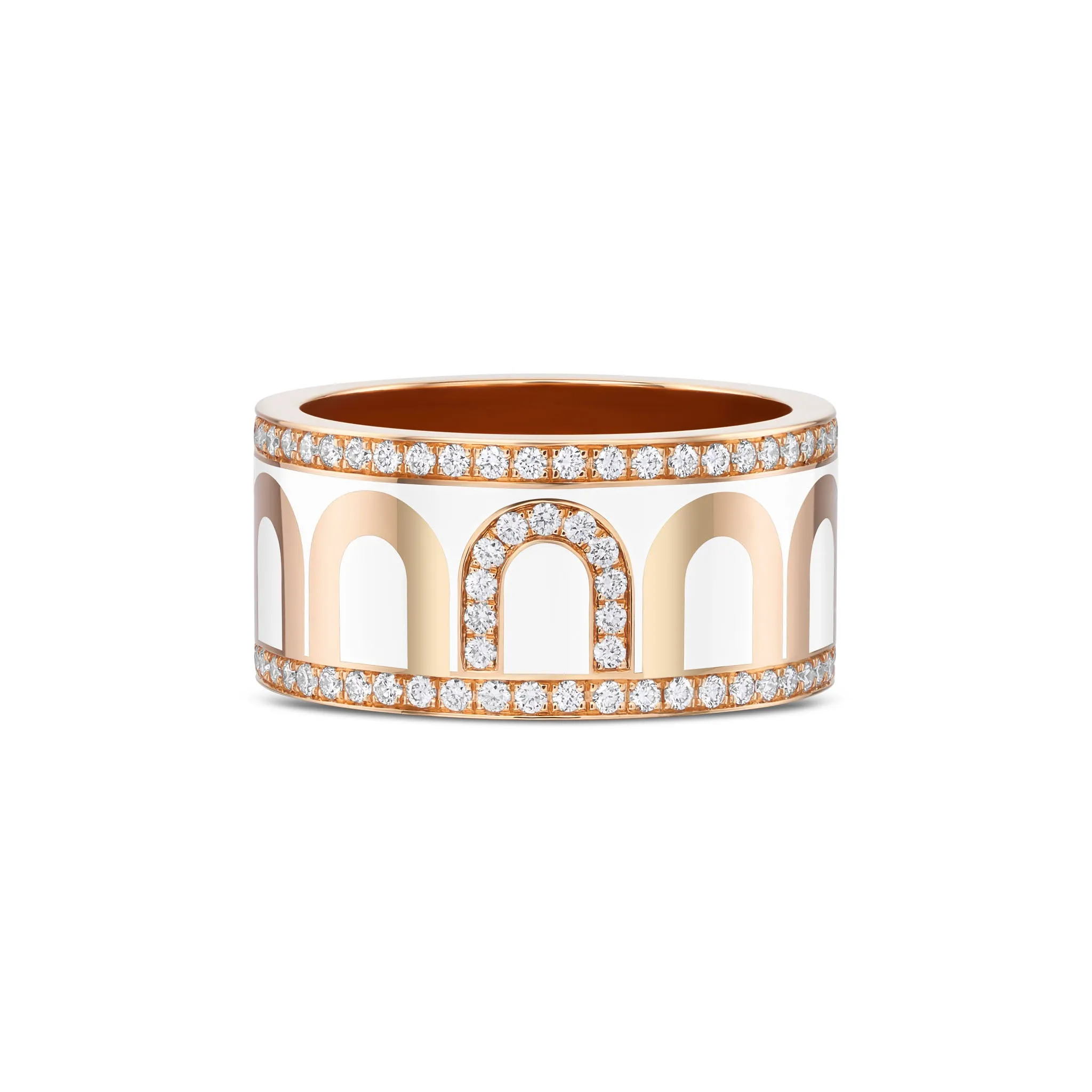 L'Arc de DAVIDOR Ring GM, 18k Rose Gold with Neige Lacquered Ceramic and Porta Diamonds