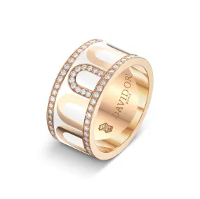 L'Arc de DAVIDOR Ring GM, 18k Rose Gold with Neige Lacquered Ceramic and Porta Diamonds