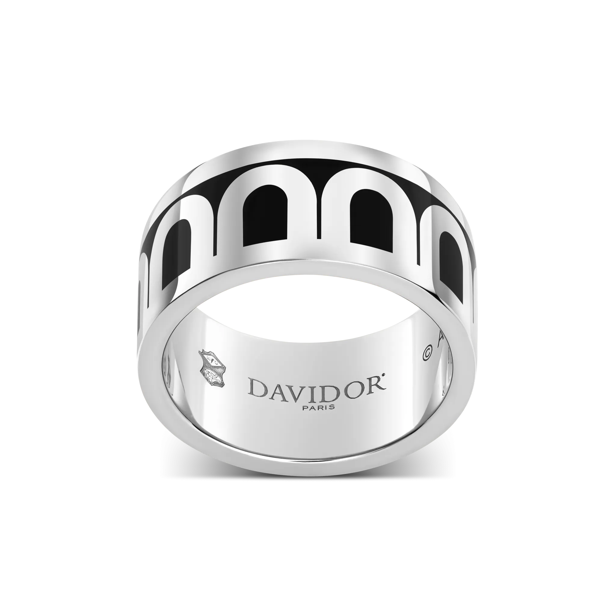 L'Arc de DAVIDOR Ring GM, 18k White Gold with Caviar Lacquered Ceramic