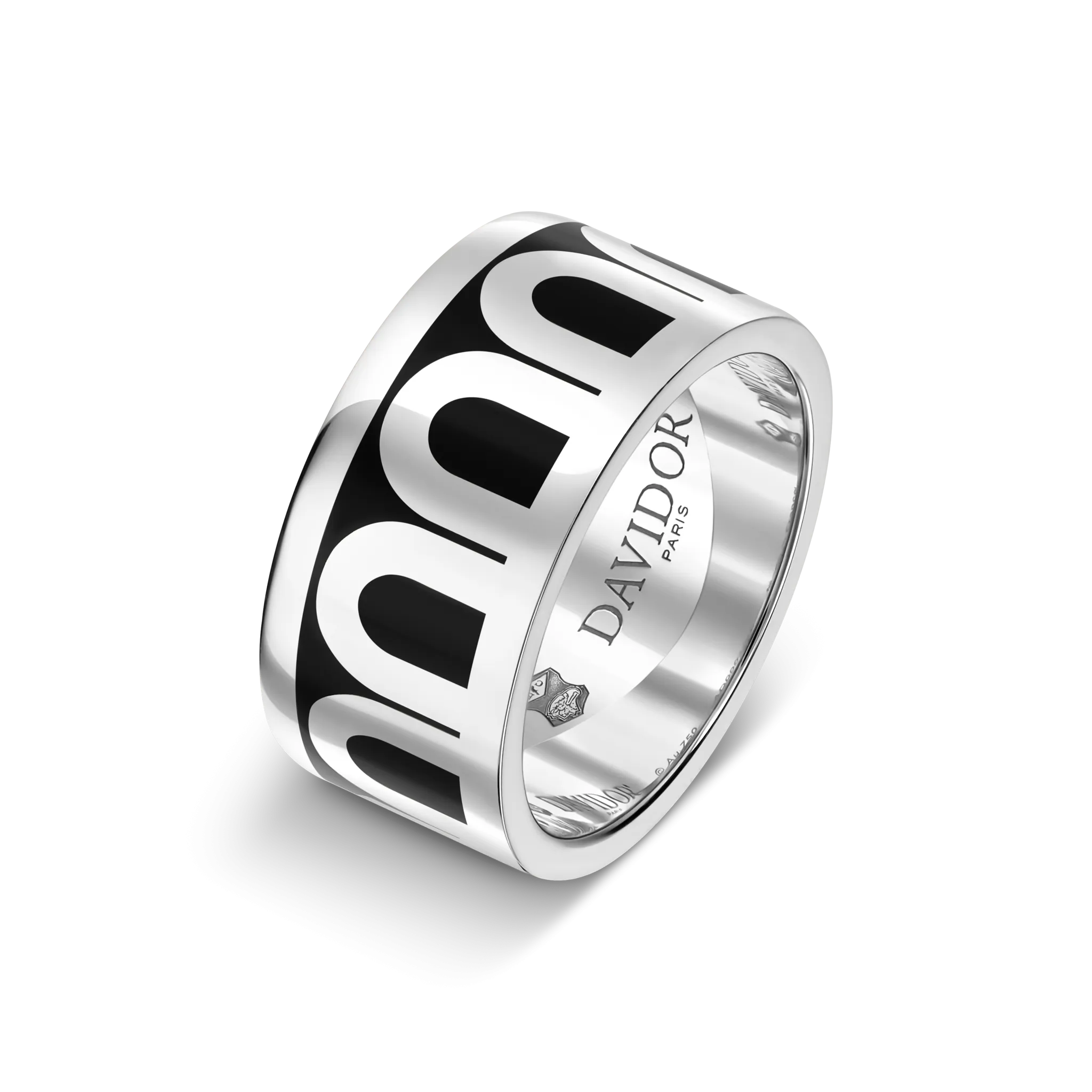 L'Arc de DAVIDOR Ring GM, 18k White Gold with Caviar Lacquered Ceramic