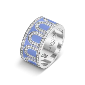 L'Arc de DAVIDOR Ring GM, 18k White Gold with Hortensia Lacquered Ceramic and Palais Diamonds